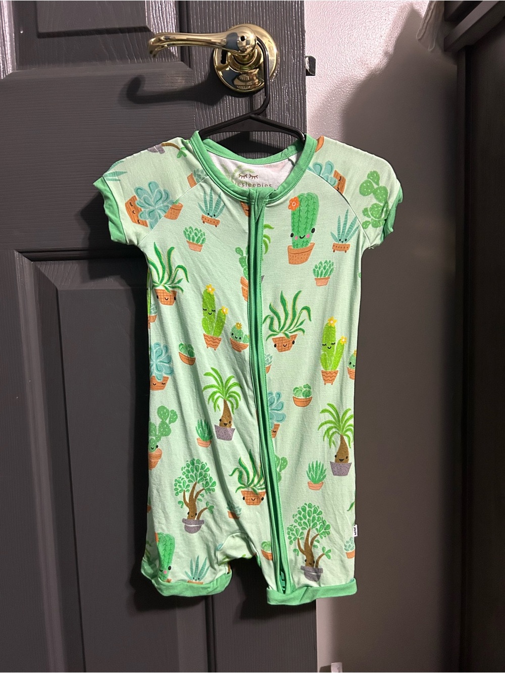 Little Sleepies Green Cactus & Potted Plant Short Sleeve Romper